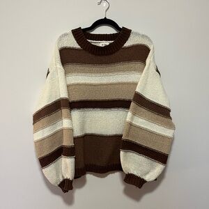 Stripped Knit Sweater with Puff Sleeves